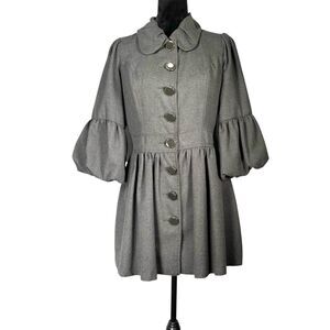 Forever 21 Gray Jacket Fit Flare Coat Steampunk Whimsygoth Puff Balloon Sleeve